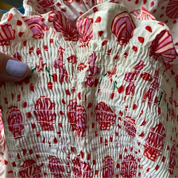 Hill House Home Pink White Ellie Nap Mermaid Shell Cherry Print Midi Dress XS - Picture 15 of 16